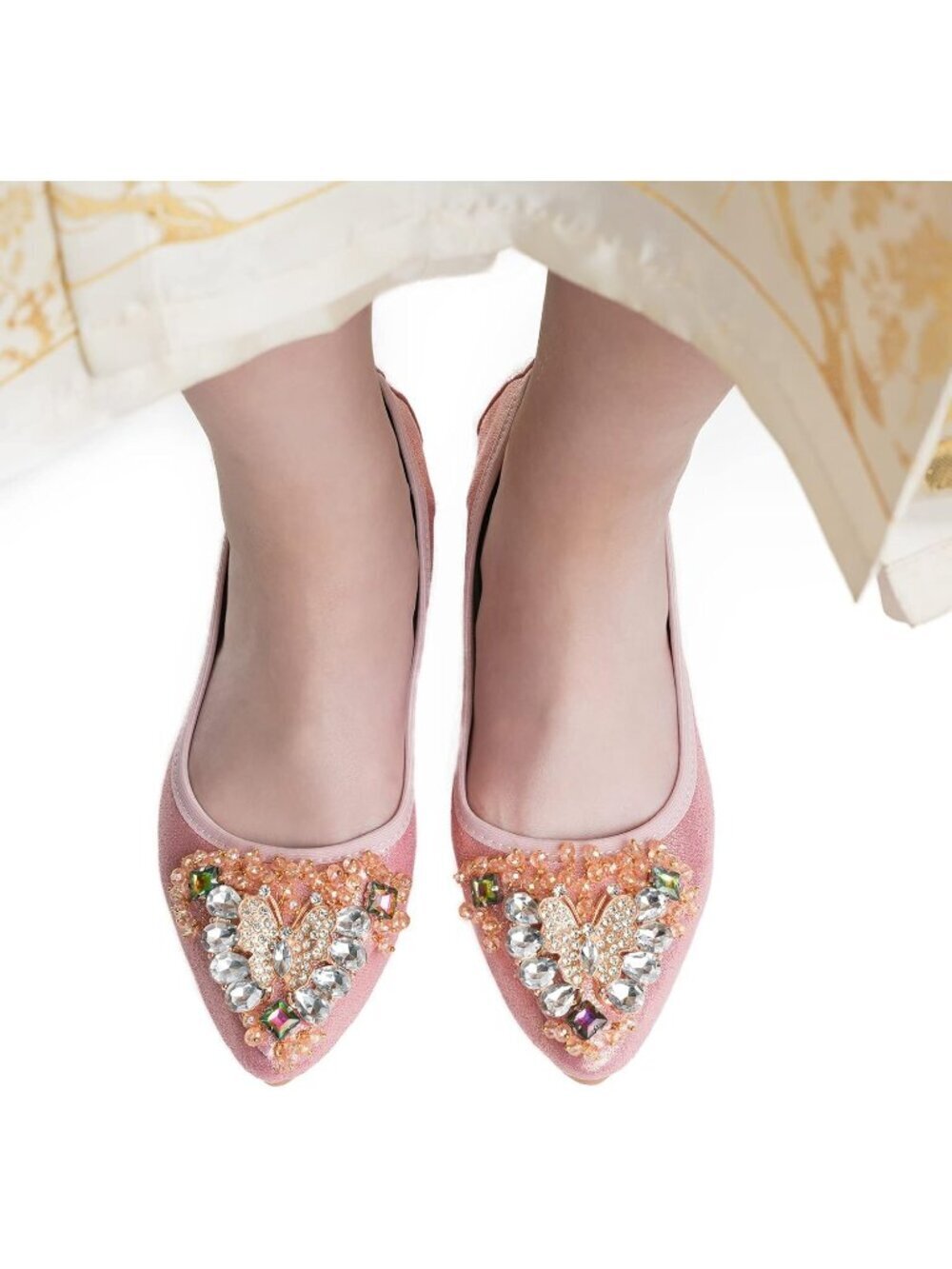 〽️Women's Pink Ballet Flat Cute Rhinestones Bow Slip on Imported Comfort Shoes